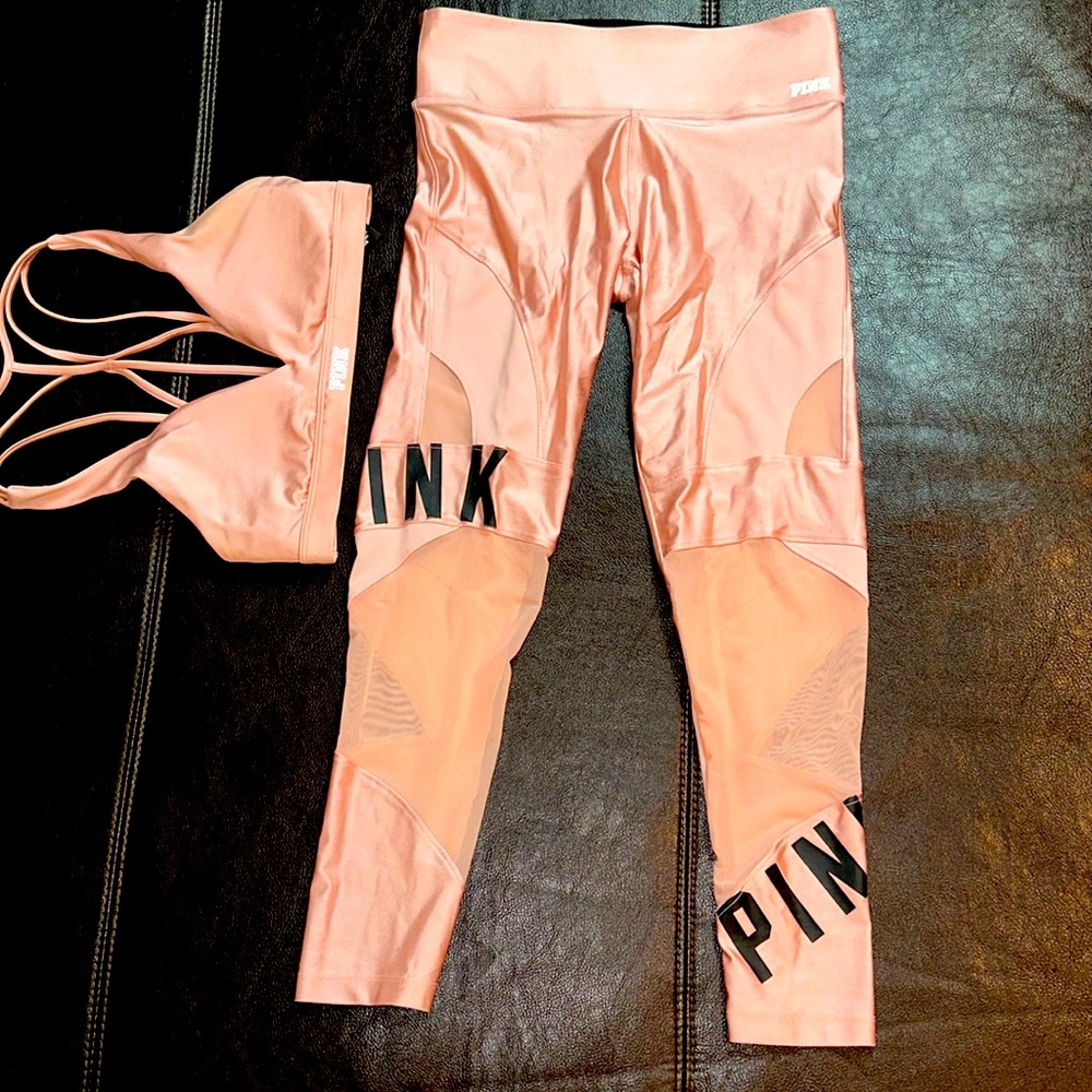 Victoria’s Secret Pink leggings and sports Bra. Color pink, size S both.